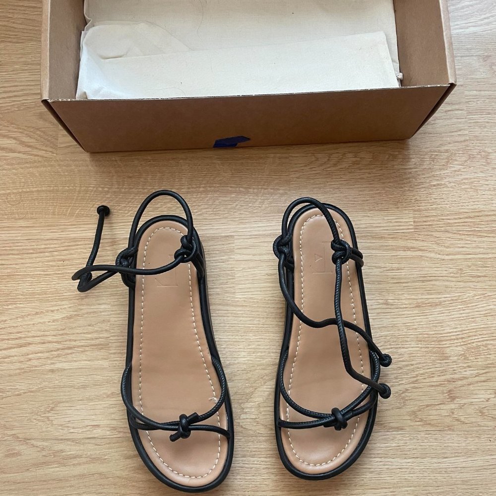 Flattered Black Knotted Rope Platform Sandals - Picture 4 of 7